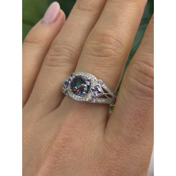 925 Sterling Silver Mystic Topaz & Amethyst & Beryl Ring Size 8