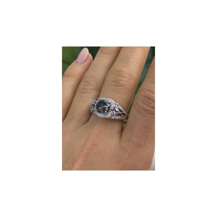 925 Sterling Silver Mystic Topaz & Amethyst & Beryl Ring Size 8