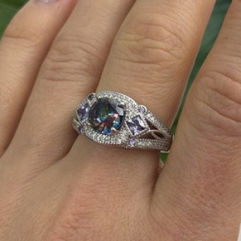 925 Sterling Silver Mystic Topaz & Amethyst & Beryl Ring Size 8