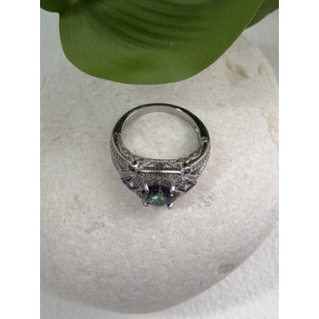 925 Sterling Silver Mystic Topaz & Amethyst & Beryl Ring Size 8