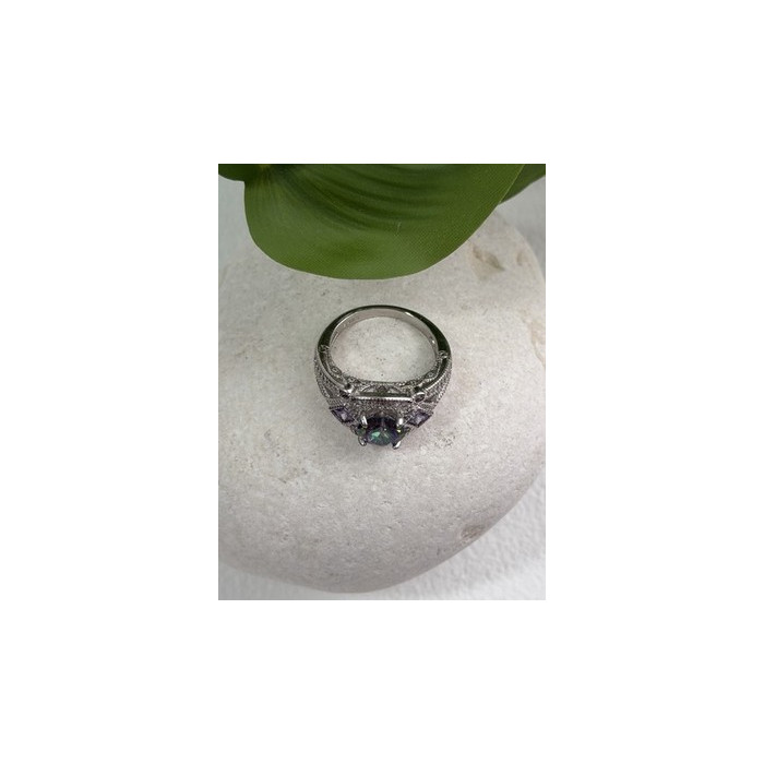 925 Sterling Silver Mystic Topaz & Amethyst & Beryl Ring Size 8