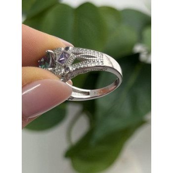 925 Sterling Silver Mystic Topaz & Amethyst & Beryl Ring Size 8