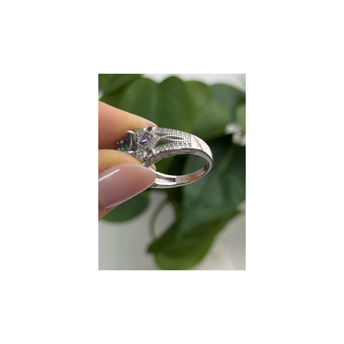 925 Sterling Silver Mystic Topaz & Amethyst & Beryl Ring Size 8