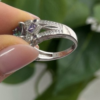 925 Sterling Silver Mystic Topaz & Amethyst & Beryl Ring Size 8