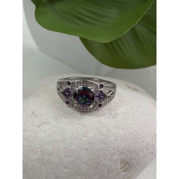 925 Sterling Silver Mystic Topaz & Amethyst & Beryl Ring Size 8