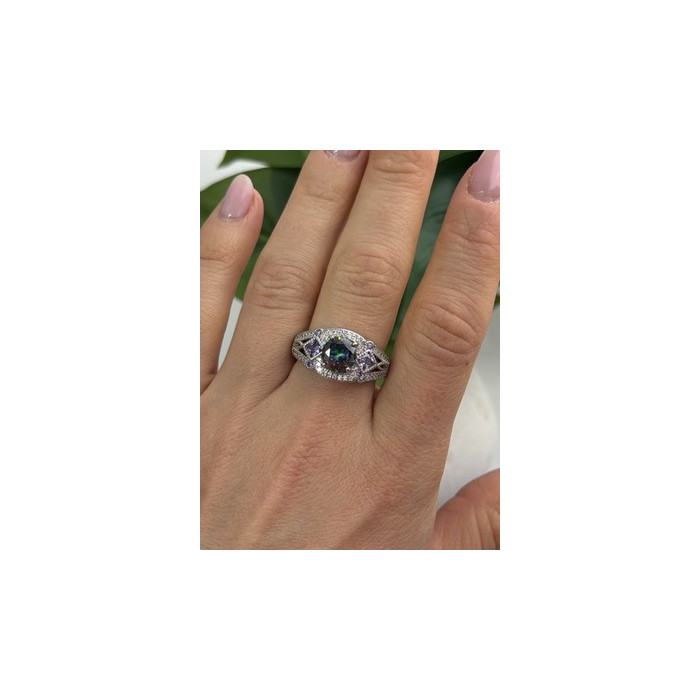 925 Sterling Silver Mystic Topaz & Amethyst & Beryl Ring Size 8