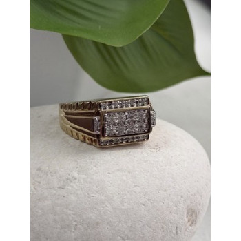 Men's 925 Sterling Silver Gold Plated White Sapphire Ring Size 10