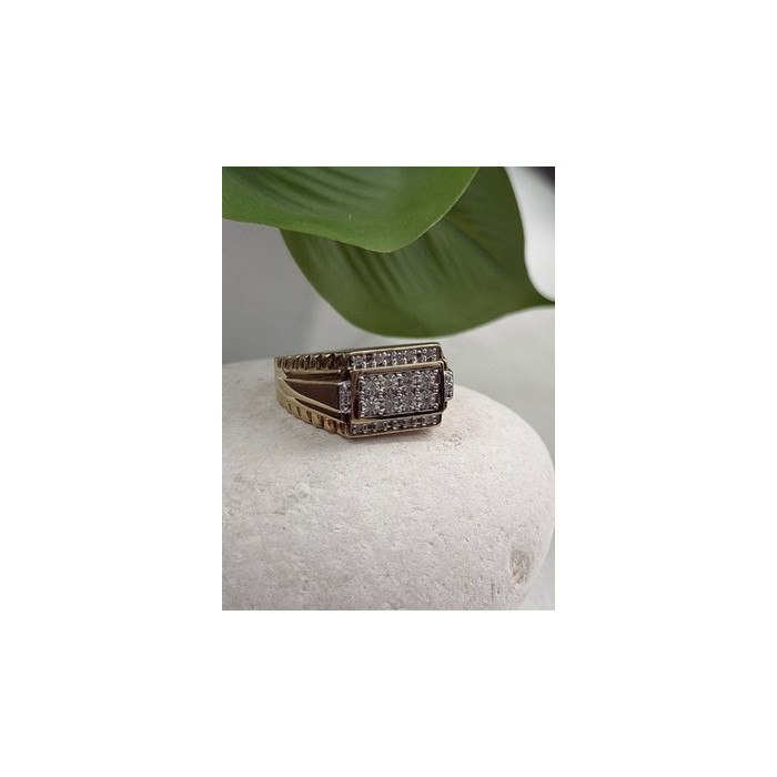 Men's 925 Sterling Silver Gold Plated White Sapphire Ring Size 10