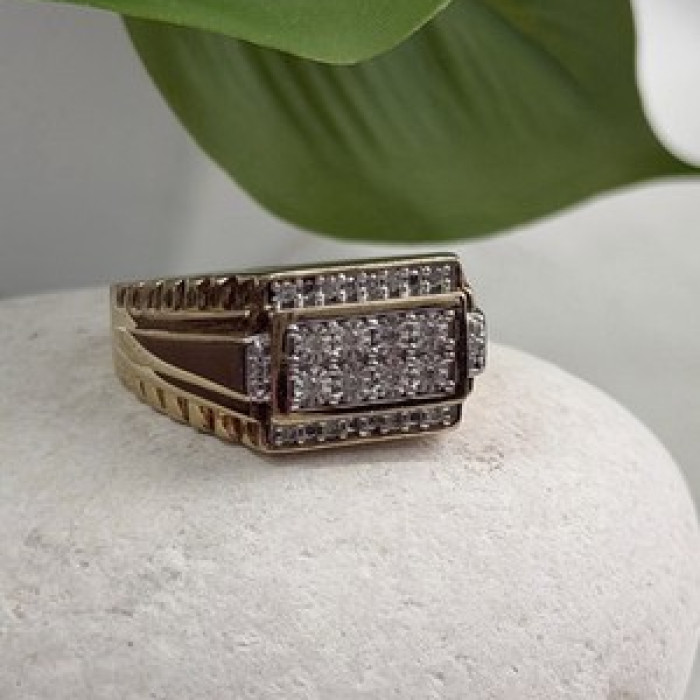 Men's 925 Sterling Silver Gold Plated White Sapphire Ring Size 10