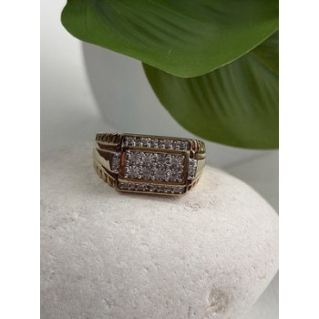 Men's 925 Sterling Silver Gold Plated White Sapphire Ring Size 10