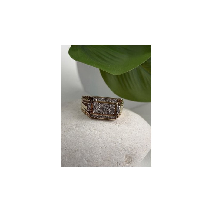 Men's 925 Sterling Silver Gold Plated White Sapphire Ring Size 10