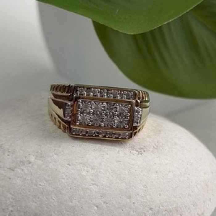 Men's 925 Sterling Silver Gold Plated White Sapphire Ring Size 10