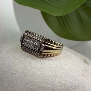 Men's 925 Sterling Silver Gold Plated White Sapphire Ring Size 10