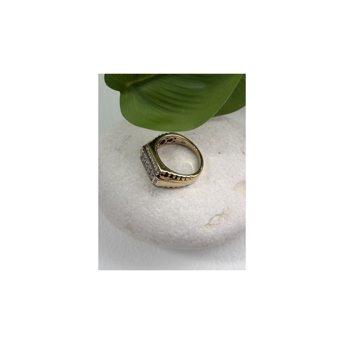 Men's 925 Sterling Silver Gold Plated White Sapphire Ring Size 10