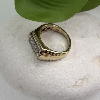 Men's 925 Sterling Silver Gold Plated White Sapphire Ring Size 10