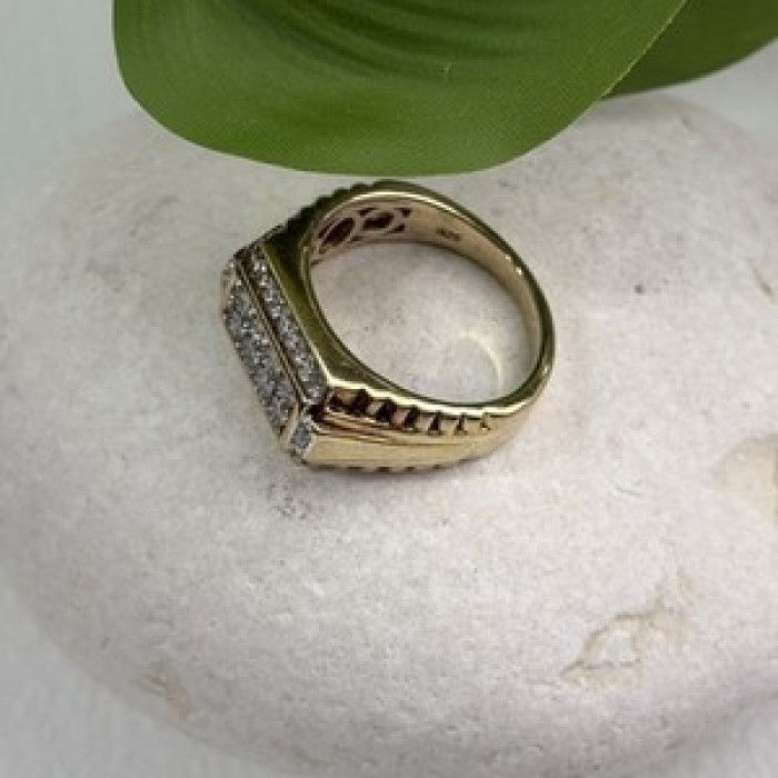 Men's 925 Sterling Silver Gold Plated White Sapphire Ring Size 10