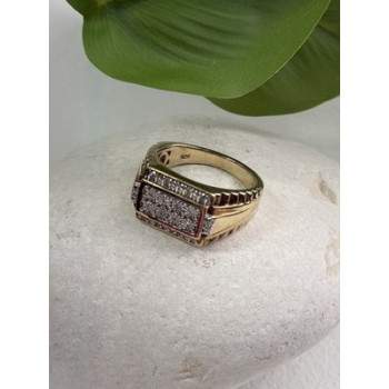 Men's 925 Sterling Silver Gold Plated White Sapphire Ring Size 10