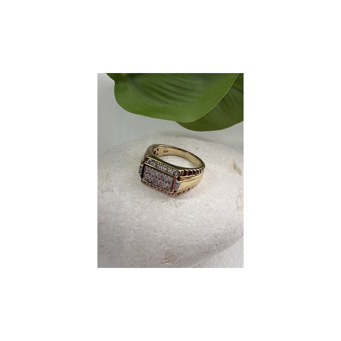 Men's 925 Sterling Silver Gold Plated White Sapphire Ring Size 10