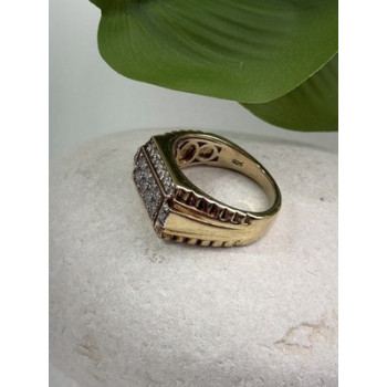 Men's 925 Sterling Silver Gold Plated White Sapphire Ring Size 10