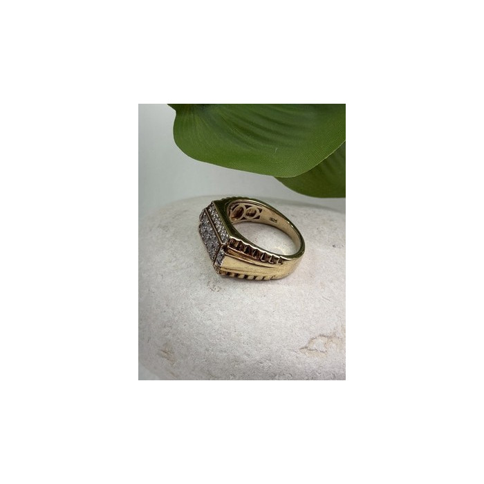 Men's 925 Sterling Silver Gold Plated White Sapphire Ring Size 10