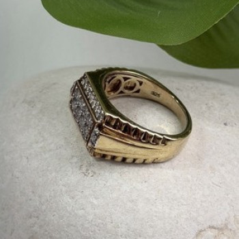 Men's 925 Sterling Silver Gold Plated White Sapphire Ring Size 10