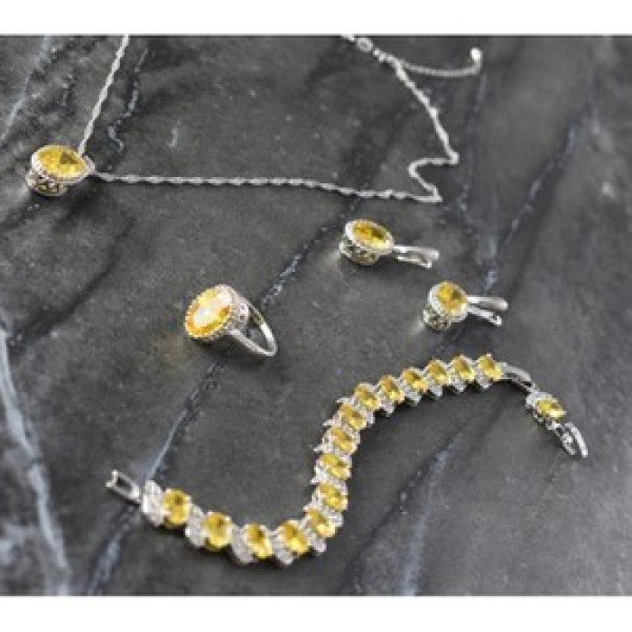 925 Sterling Silver Yellow CZ 