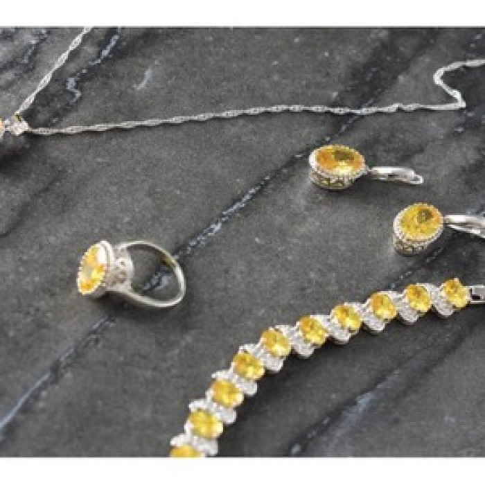 925 Sterling Silver Yellow CZ 