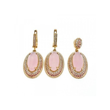925 Sterling Silver Gold Plated Pink Alpanite & CZ Set