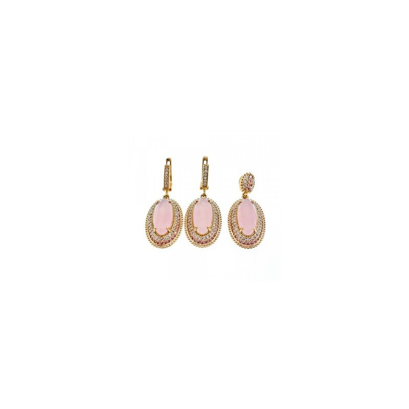 925 Sterling Silver Gold Plated Pink Alpanite & CZ Set