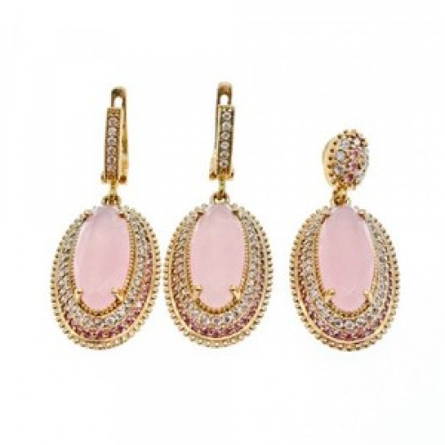925 Sterling Silver Gold Plated Pink Alpanite & CZ Set