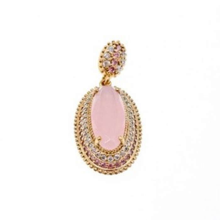 925 Sterling Silver Gold Plated Pink Alpanite & CZ Set