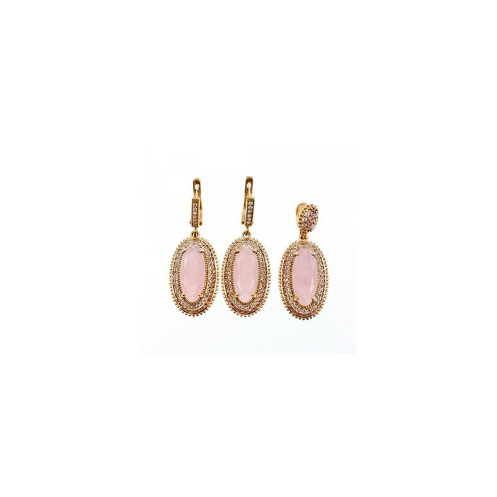 925 Sterling Silver Gold Plated Pink Alpanite & CZ Set