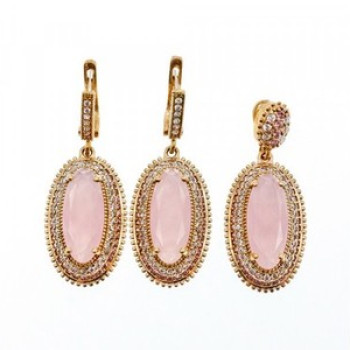 925 Sterling Silver Gold Plated Pink Alpanite & CZ Set