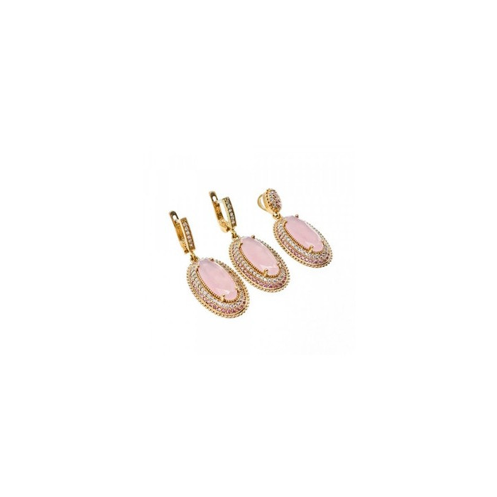 925 Sterling Silver Gold Plated Pink Alpanite & CZ Set