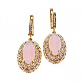 925 Sterling Silver Gold Plated Pink Alpanite & CZ Set