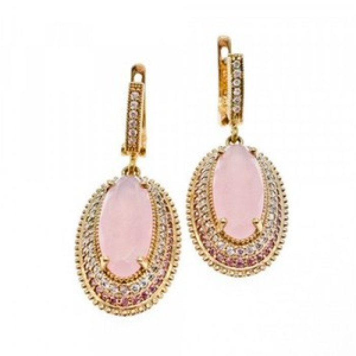 925 Sterling Silver Gold Plated Pink Alpanite & CZ Set