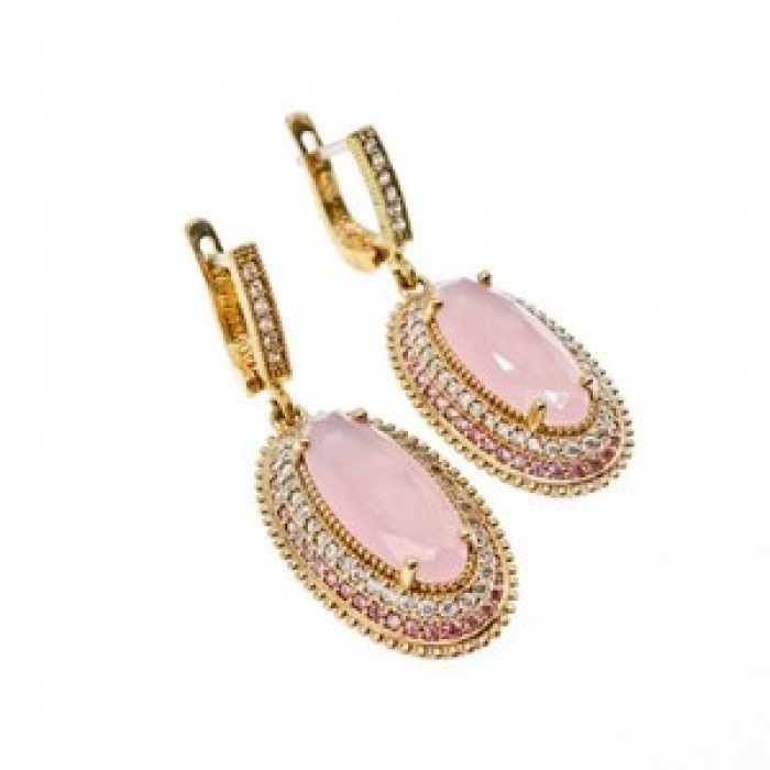 925 Sterling Silver Gold Plated Pink Alpanite & CZ Set