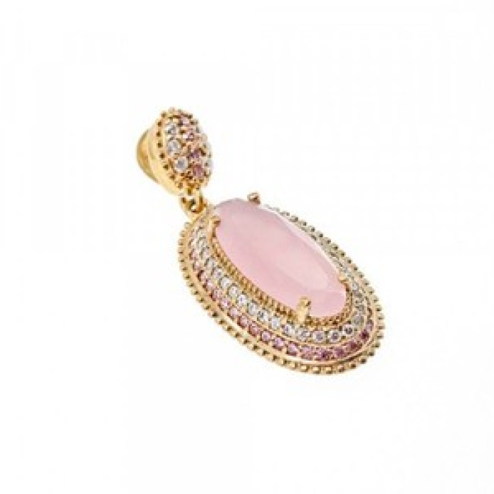 925 Sterling Silver Gold Plated Pink Alpanite & CZ Set