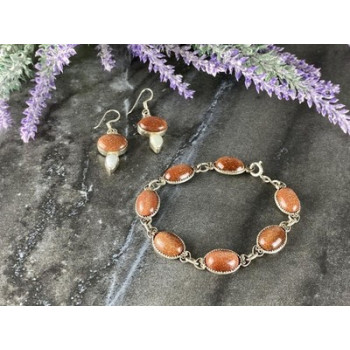 Vintage 925 Sterling Silver Aventurine and Mother of Pearl Set