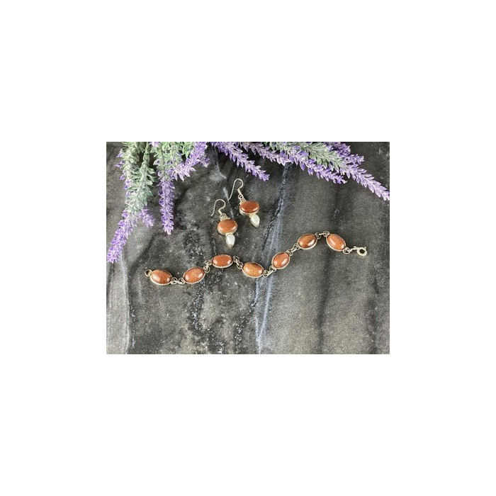 Vintage 925 Sterling Silver Aventurine and Mother of Pearl Set