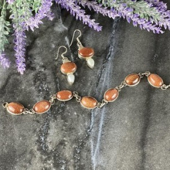 Vintage 925 Sterling Silver Aventurine and Mother of Pearl Set