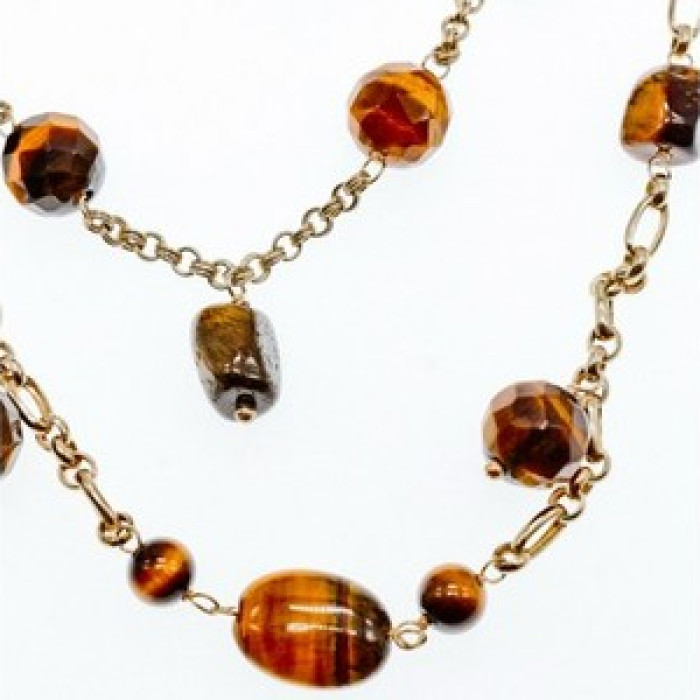 925 Sterling Silver Gold Plated Tiger's eye Necklace