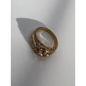 925 Sterling Silver Citrine CZ Ring Size 6.5