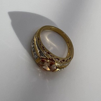 925 Sterling Silver Gold Plated Citrine & CZ Ring Size 6.5