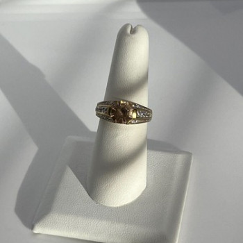 925 Sterling Silver Gold Plated Citrine & CZ Ring Size 6.5