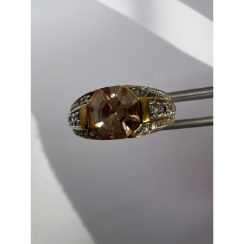 925 Sterling Silver Citrine CZ Ring Size 6.5