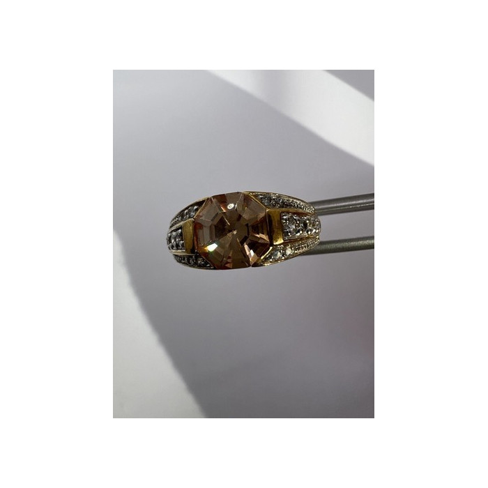 925 Sterling Silver Citrine CZ Ring Size 6.5