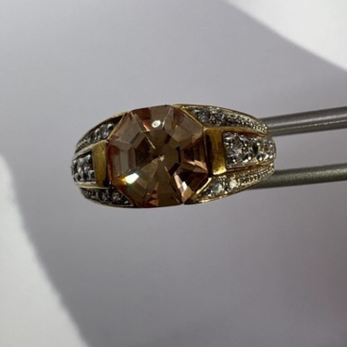 925 Sterling Silver Gold Plated Citrine & CZ Ring Size 6.5