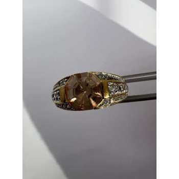 925 Sterling Silver Citrine CZ Ring Size 6.5