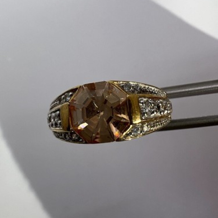 925 Sterling Silver Gold Plated Citrine & CZ Ring Size 6.5